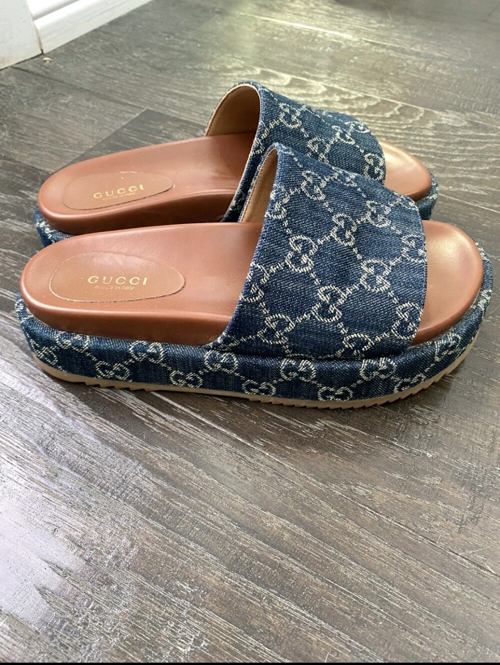 Gucci Women's Angelina Platform Slide Sandals in GG Denim - Size 37 / 7